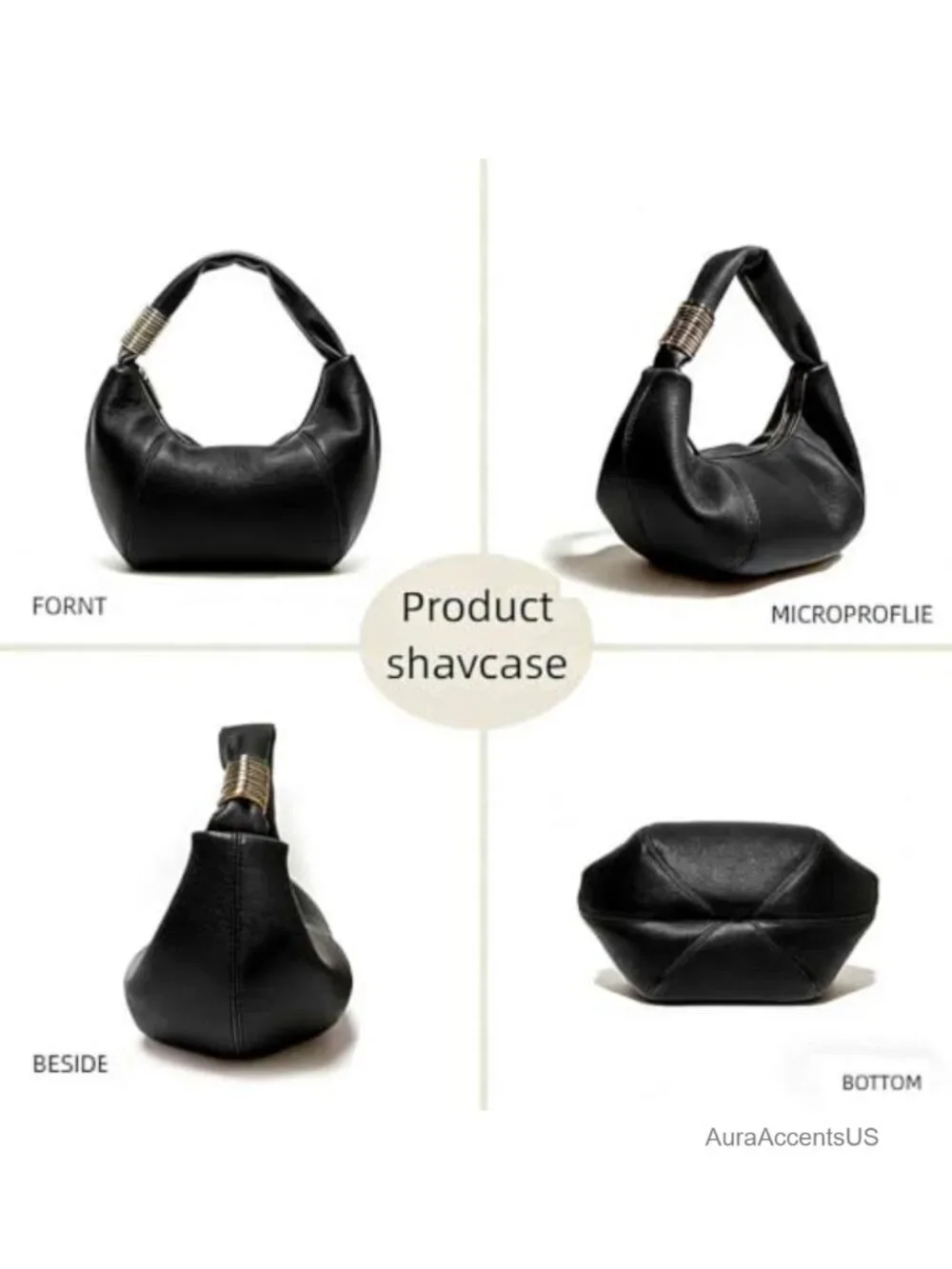 Vegan Leather Hobo Bag Crescent Underarm Shoulder Bag PU Leather Handbag Metal